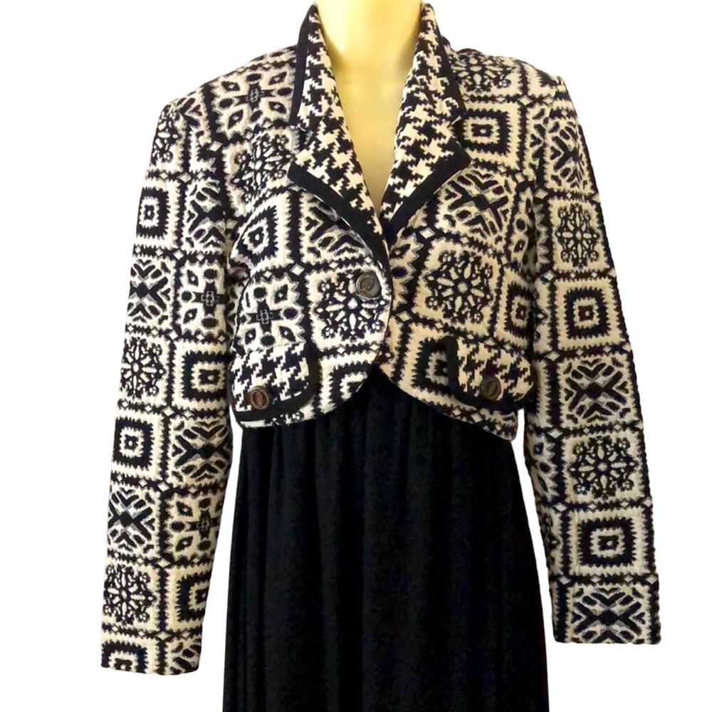 Coco bianco Cropped Knit Jacket Woman Size Small Vintage Long Sleeves Geometric